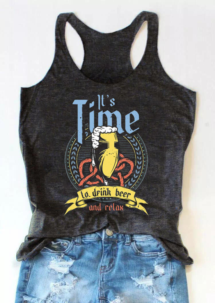 

It's Time To Drink Beer And Relax Racerback Tank - Dark Grey, 530011