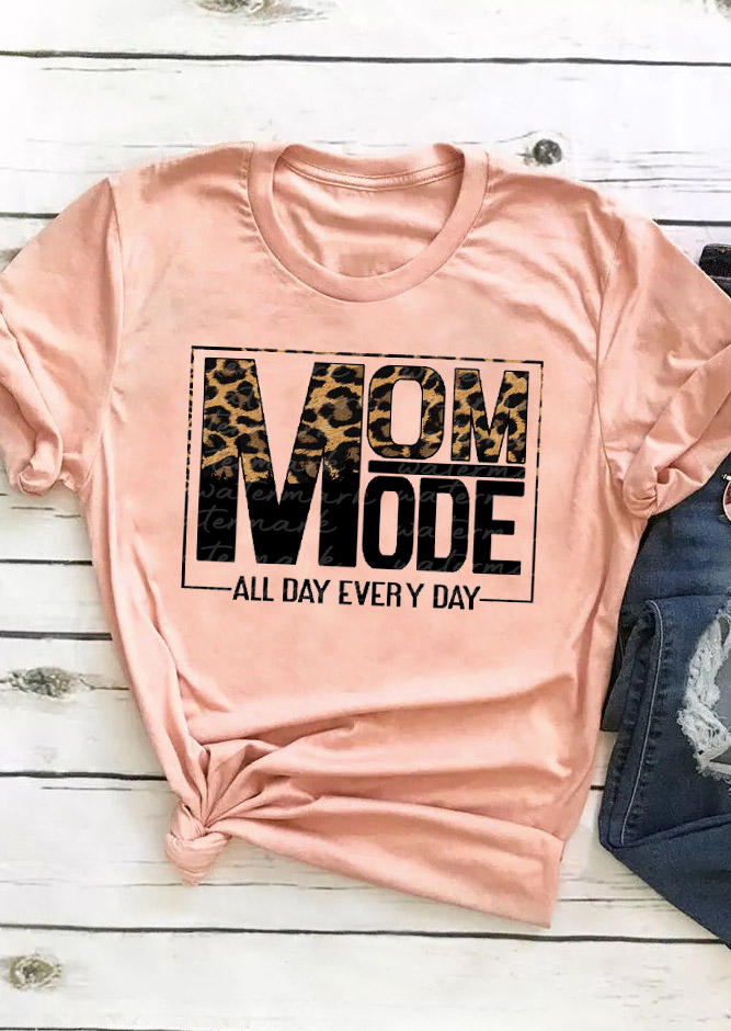 

Leopard Mom Mode All Day Everyday T-Shirt Tee - Pink, 530021