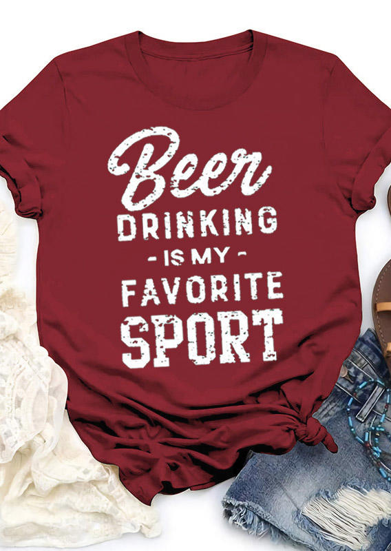 

Beer Drinking Is My Favorite Sport T-Shirt Tee - Burgundy, 530025