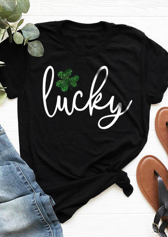 

St. Patrick' Day Lucky Shamrock T-Shirt Tee - Black, 530114