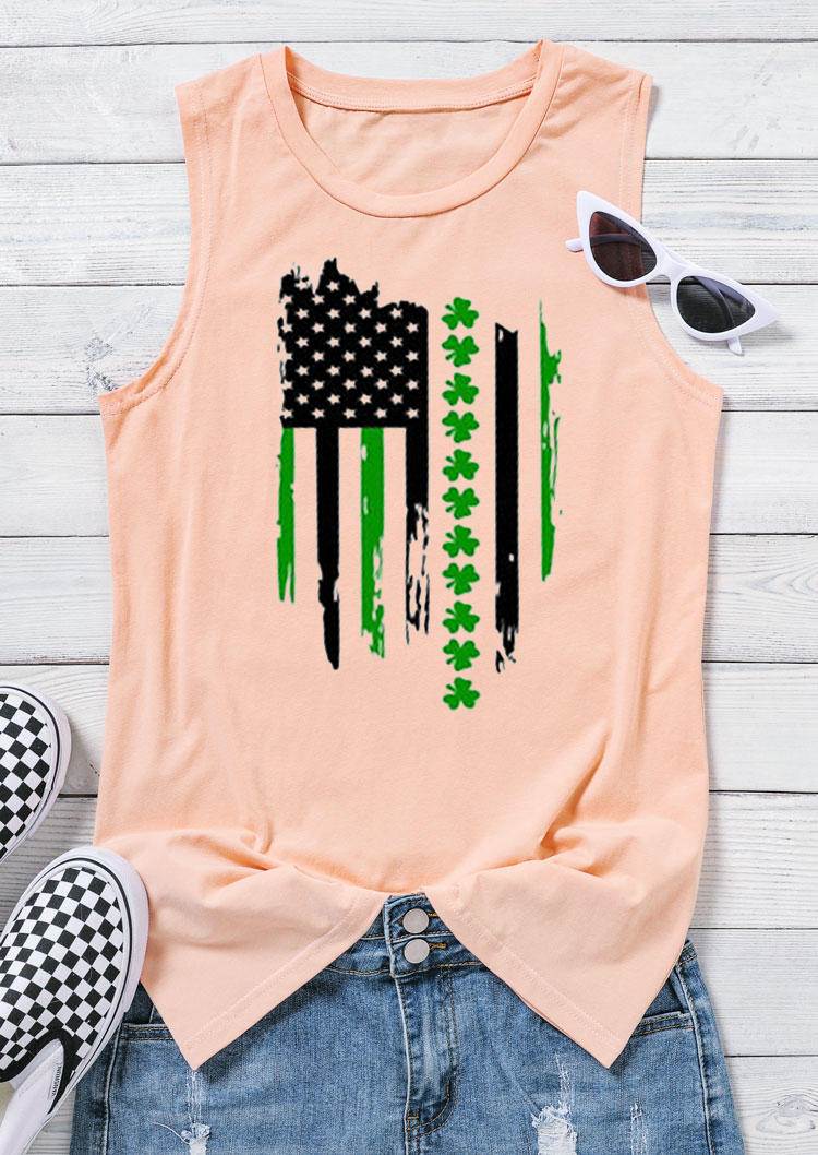 

St. Patrick' Day Shamrock American Flag Tank - Pink, 530191