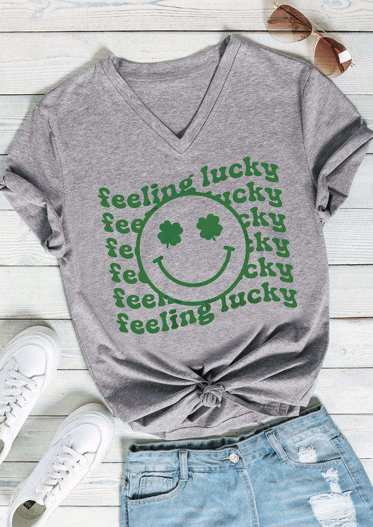 

Feeling Lucky St. Patrick' Day Shamrock T-Shirt Tee - Gray, 530192
