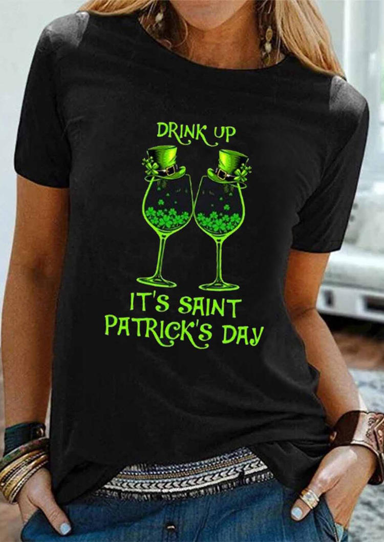 

Drink Up It's Saint Patrick's Day Lucky Shamrock T-Shirt Tee - Black, 530203