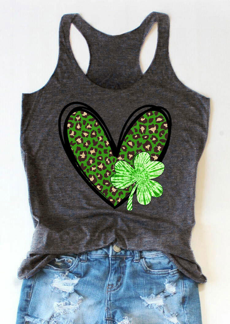 

St. Patrick's Day Shamrock Leopard Heart Racerback Tank - Dark Grey, 530215