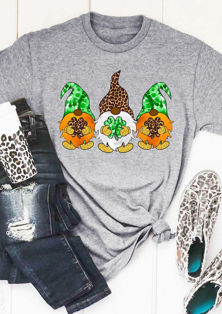 

St. Patrick' Day Lucky Shamrock Gnomies T-Shirt Tee - Gray, 530217