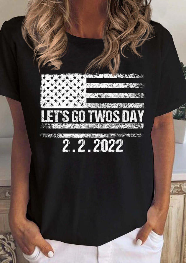 

American Flag Let' Go Twosday 2.2.2022 T-Shirt Tee - Black, 530222