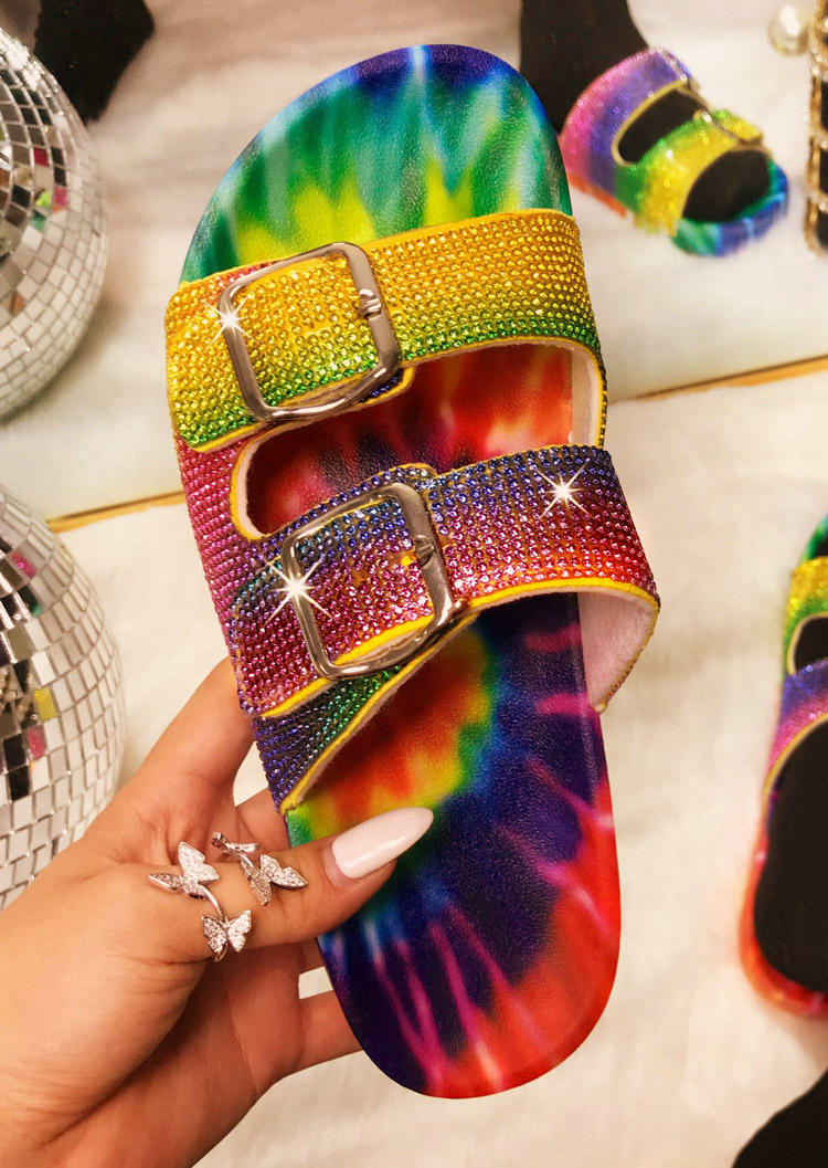 

Tie Dye Rhinestone Buckle Slip-On Slippers, Multicolor, 529862