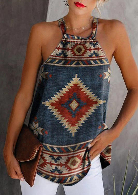 

Aztec Geometric Halter Camisole, Multicolor, 529867