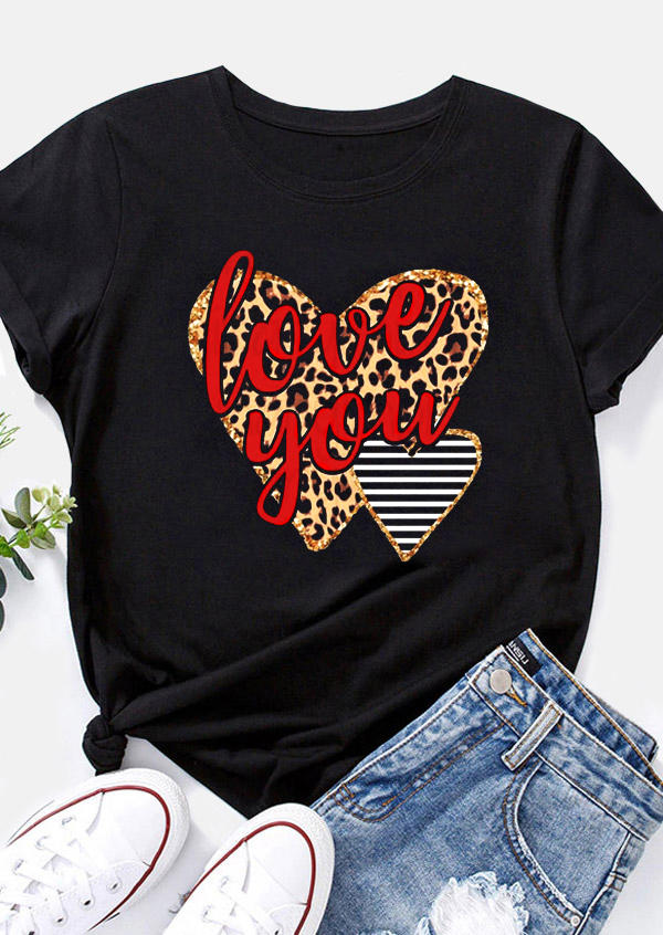 

Love You Leopard Striped T-Shirt Tee - Black, 529293