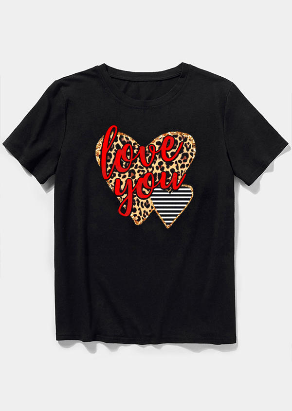 Kaufen Love You Leopard Striped T-Shirt Tee - Black. Bild