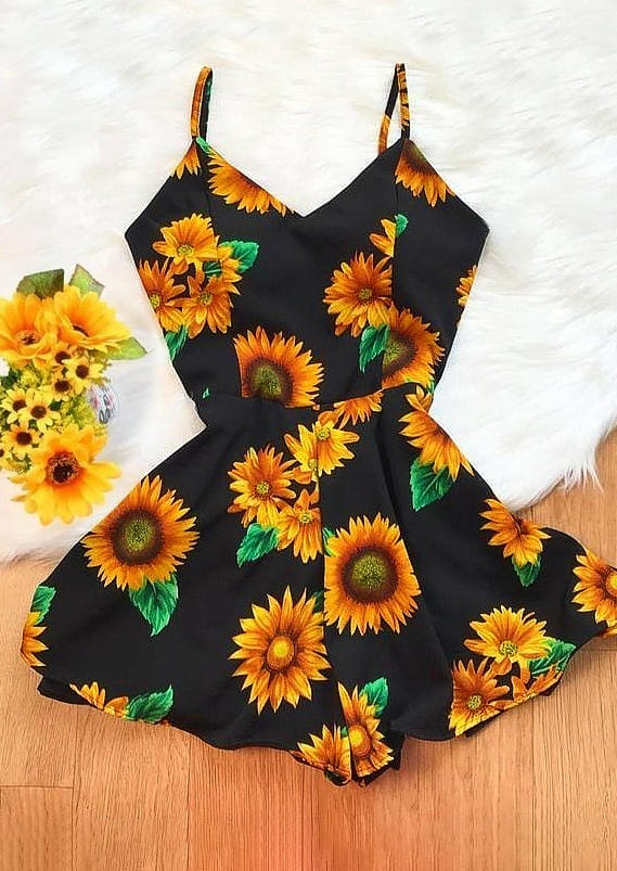 

Sunflower Spaghetti Strap Romper - Black, SCM000176