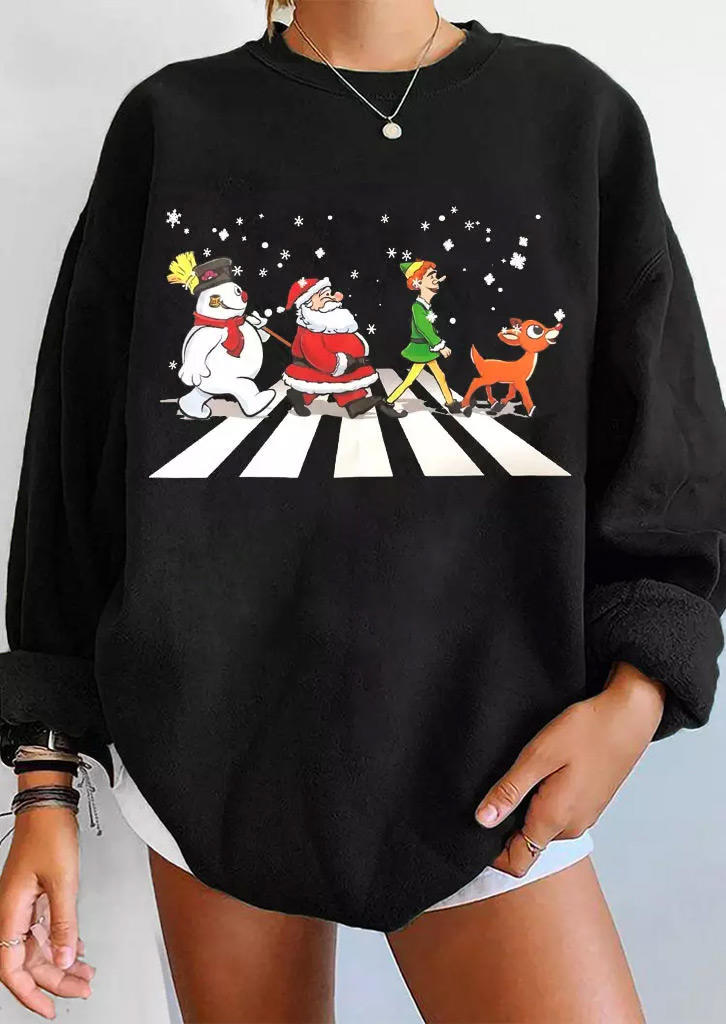 

Santa Claus Snowman Reindeer Snowflake Sweatshirt - Black, 523028