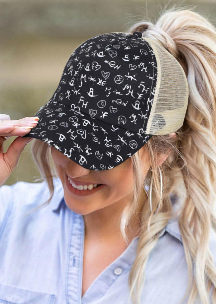 

Graffiti Mesh Hollow Out Adjustable Baseball Cap, Black, 528589