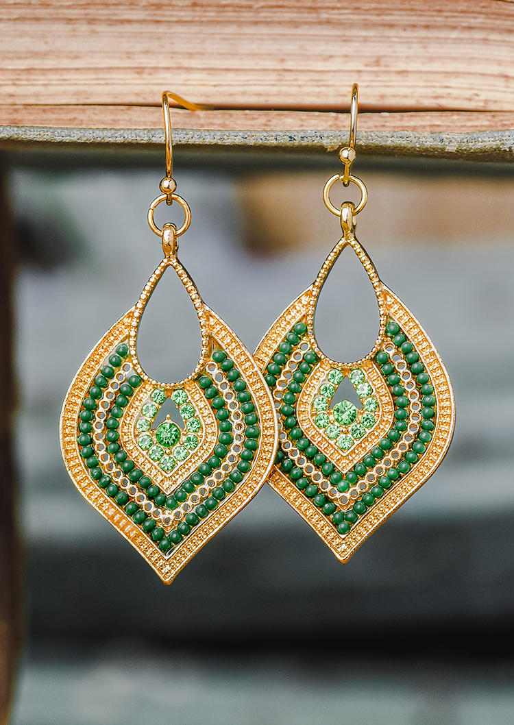 

Hollow Out Rhinestone Alloy Earrings, Green, 529222