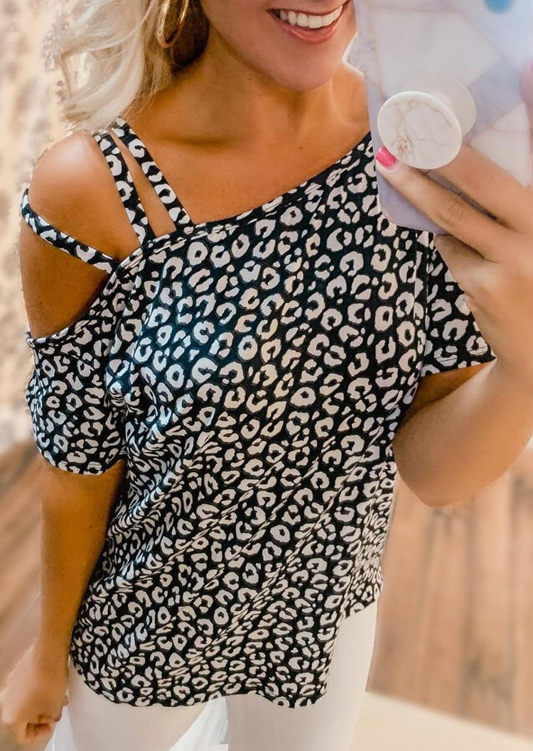 

Leopard One Sided Cold Shoulder Blouse, SCM000292
