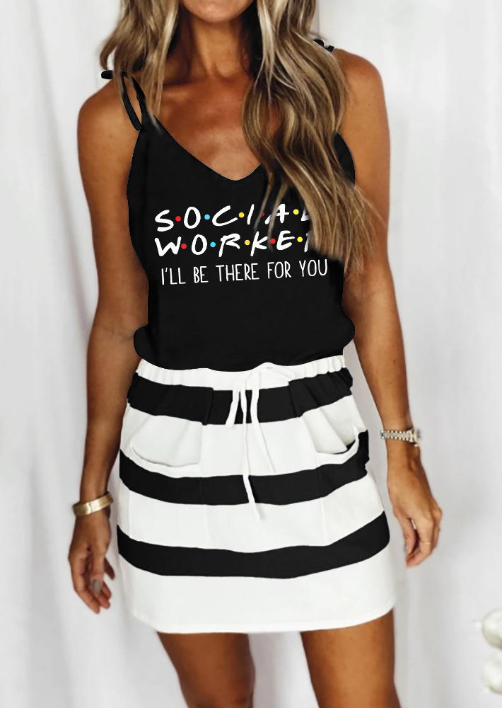 

Social Worker I'll Be There For You Striped Tie Mini Dress - Black, 527933