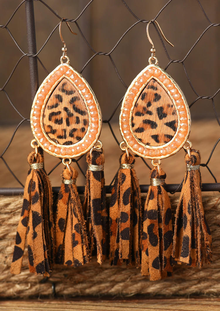 Kaufen Leopard Rhinestone Tassel Earrings. Bild