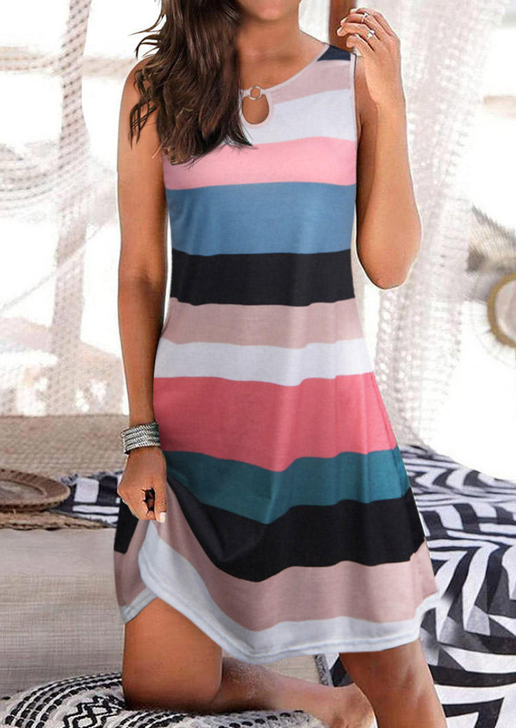 Striped Hollow Out Mini Dress