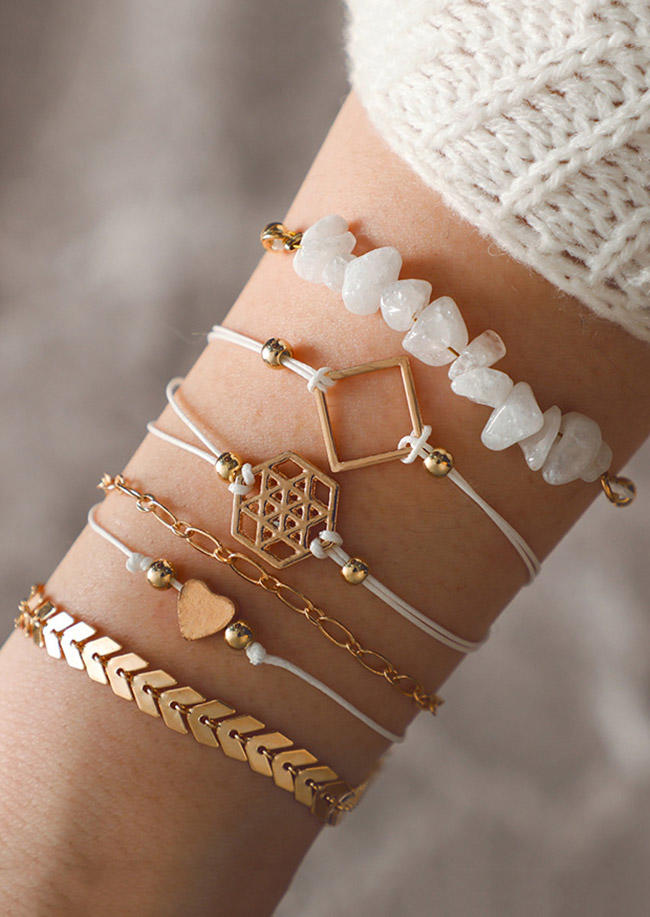 

6Pcs Heart Beading Square Bracelet Set, Gold, 528979