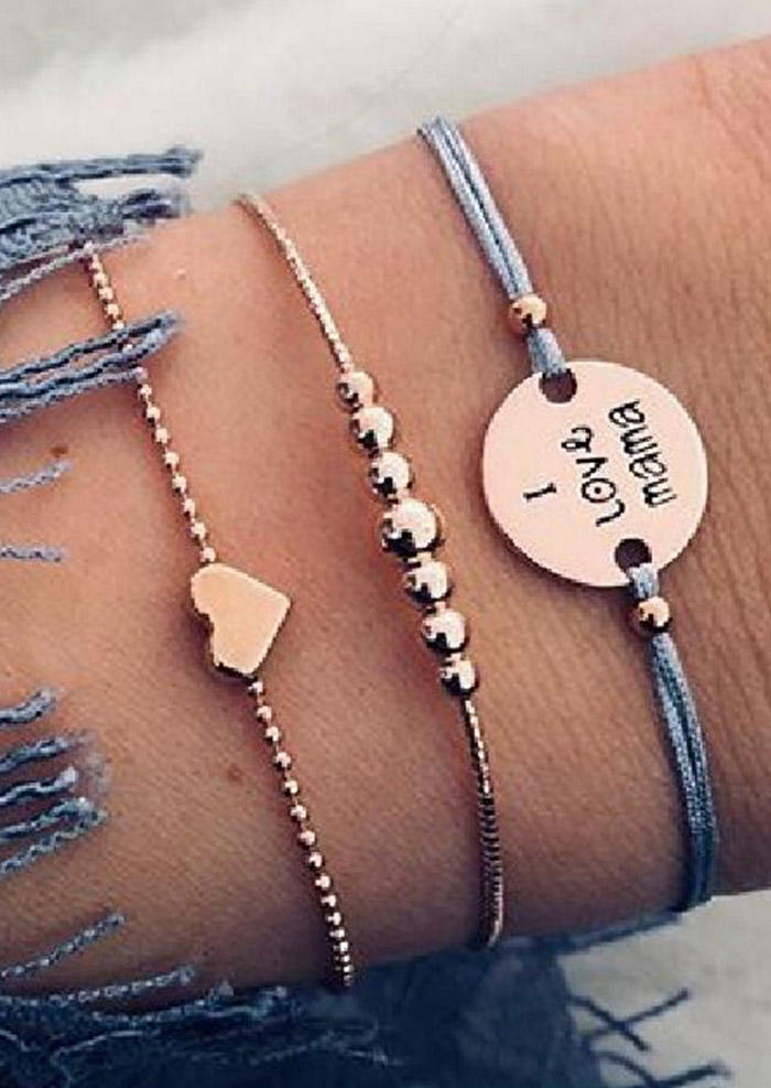 

3Pcs I Love Mama Beading Bracelet Set, Gold, 529053