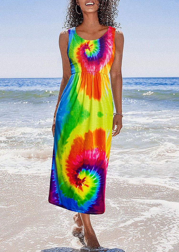 Swirl Tie Dye Smocked Maxi Dress