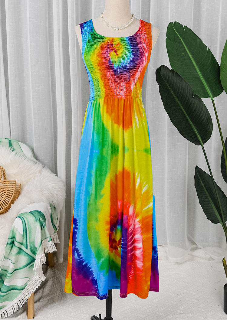 Swirl Tie Dye Smocked Maxi Dress