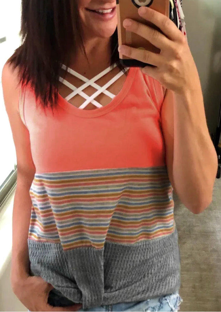 

Criss-Cross Striped Color Block Tank, Multicolor, SCM000267