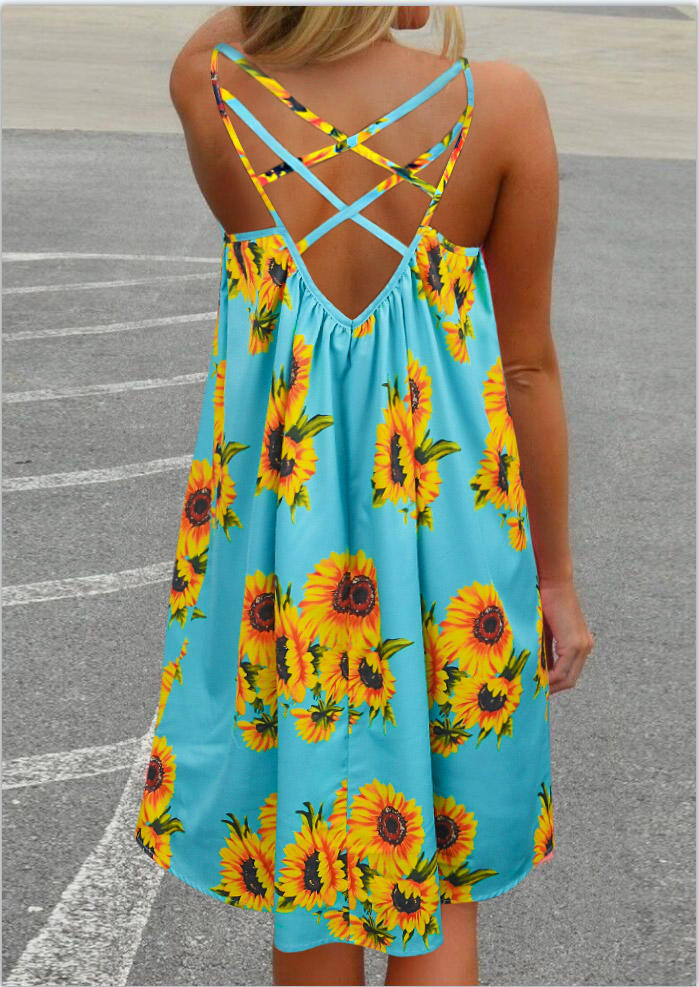

Sunflower Criss-Cross Sleeveless Mini Dress - Blue, 529872