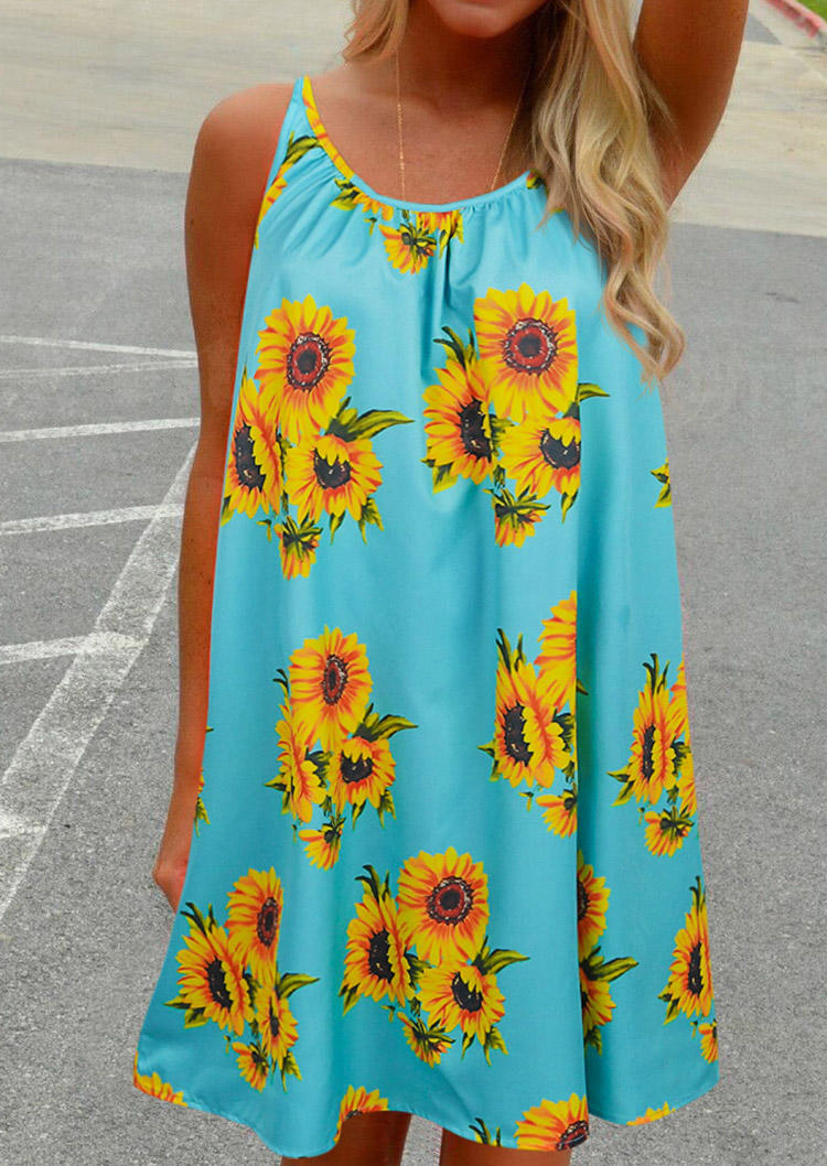 Sunflower Criss-Cross Sleeveless Mini Dress - Blue
