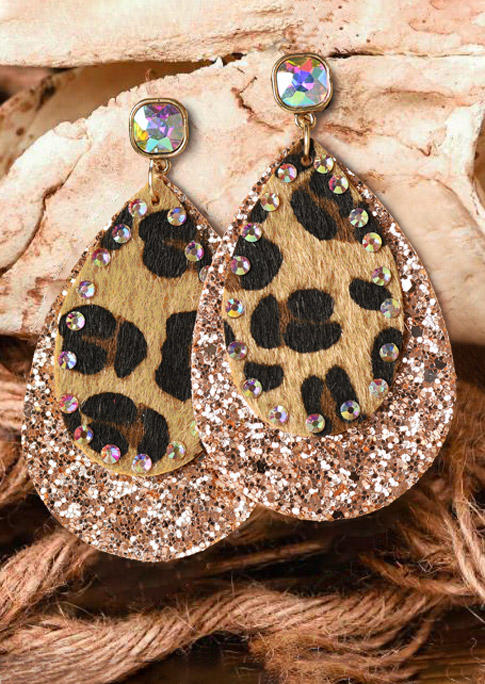 

Leopard Rhinestone Sequined Water Drop Earrings, Multicolor, 530187