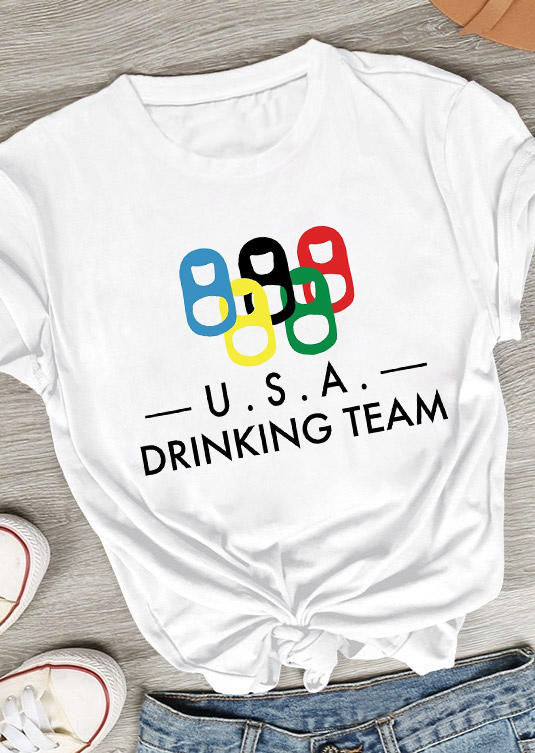 

Winter Olympics USA Drinking Team T-Shirt Tee - White, 530491