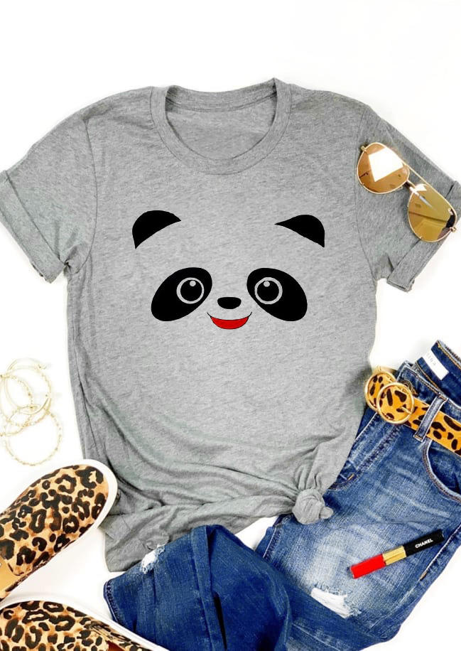 Cute Panda Printed T-Shirt Tee - Gray