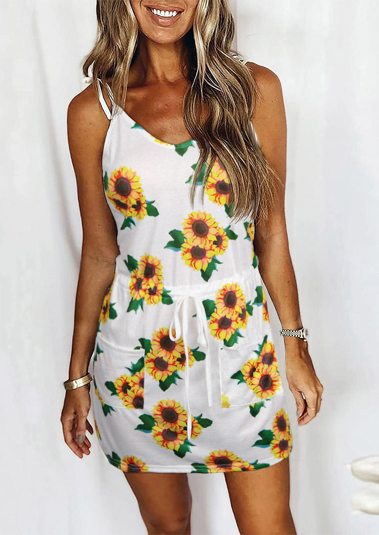 

Sunflower Pocket Drawstring Mini Dress - White, 528602