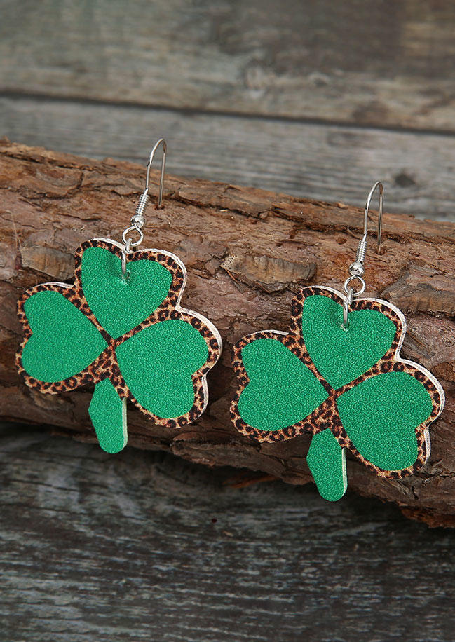 

St. Patrick's Day Leopard Shamrock Earrings, Multicolor, 530489