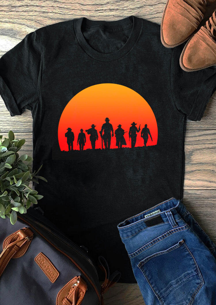 

Sunset Cowboys T-Shirt Tee - Black, 530625