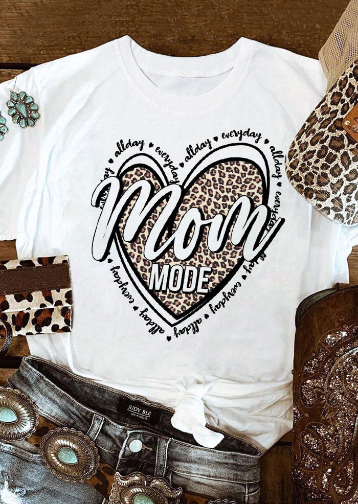 

Mom Mode All Day Everyday Leopard Heart T-Shirt Tee - White, 530631