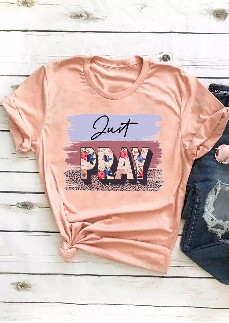 

Just Pray Floral Leopard T-Shirt Tee - Pink, 530642