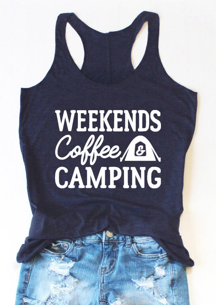 

Weekends Coffee Camping Racerback Tank - Navy Blue, 530652