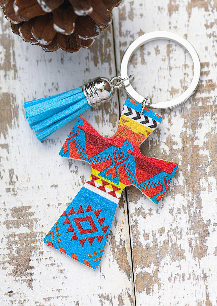 

Tassel Cross American Flag Thunderbird Keychain, Blue;red, 530612