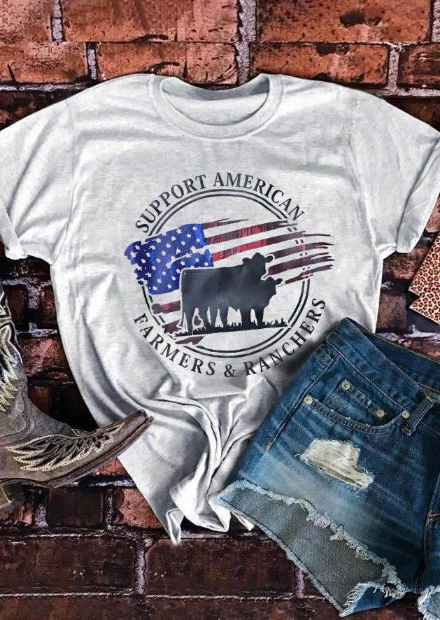 Support American Farmers & Ranchers T-Shirt Tee - Light Grey