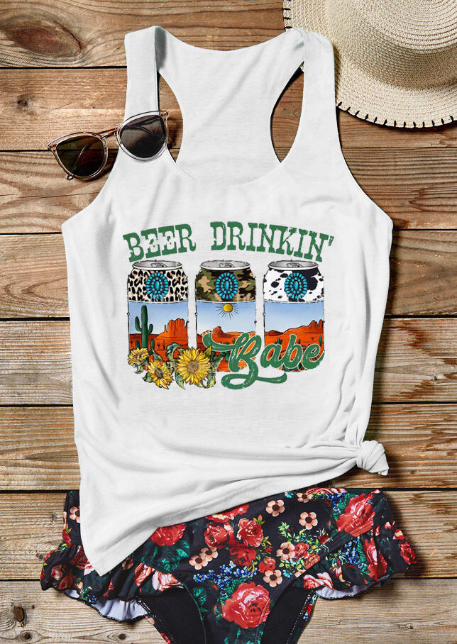

Beer Drinkin' Babe Sunflower Leopard Turquoise Racerback Tank - White, 530660