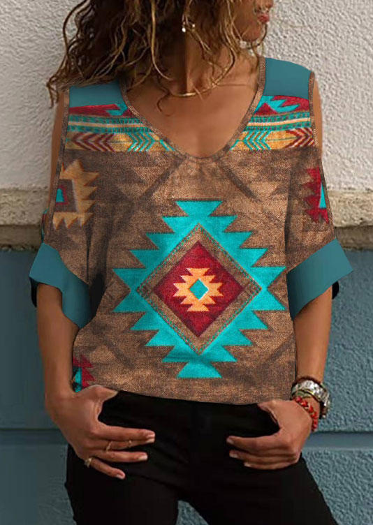 

Aztec Geometric Cold Shoulder Blouse, Multicolor, 530674