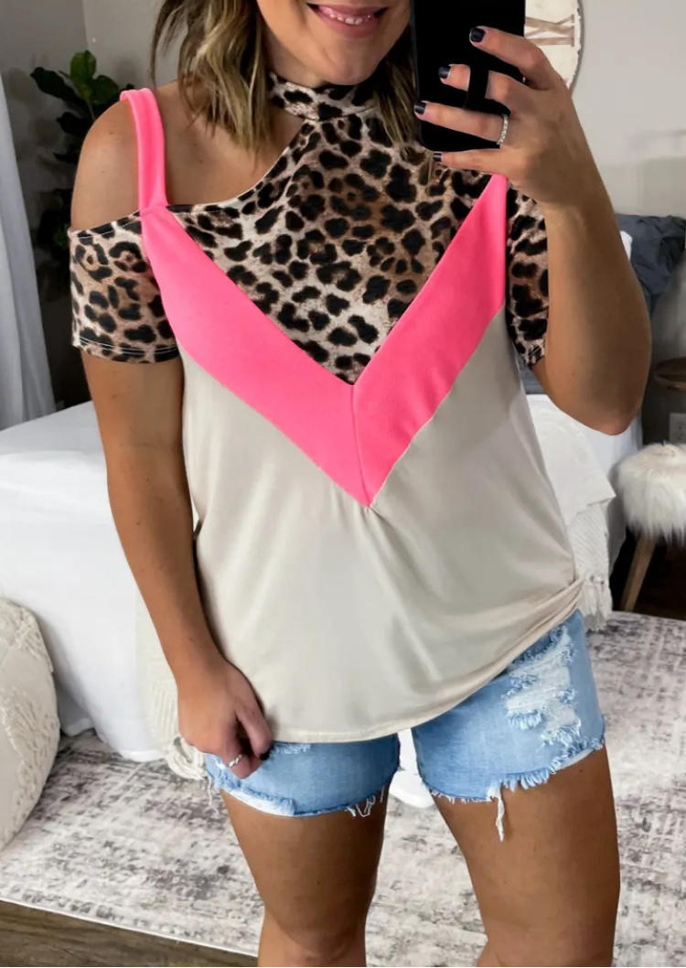 

Leopard Cut Out One Sided Cold Shoulder Blouse, Multicolor, SCM000291