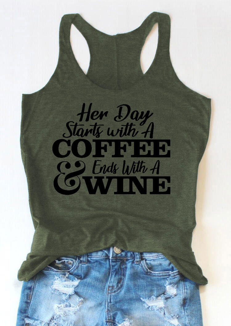 

Her Day Starts With A Coffee Ends With A Wine Racerback Tank - Army Green, 530699