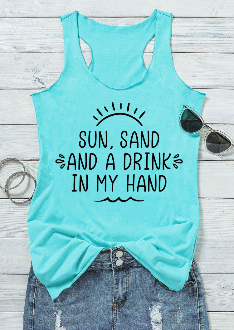 

Sun Sand And A Drink In My Hand Racerback Tank - Cyan, 530712