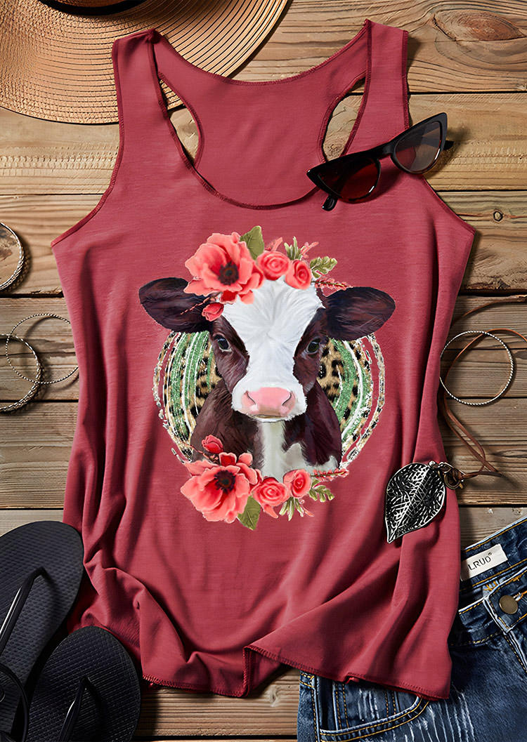 

Calf Floral Leopard Racerback Tank - Brick Red, 530722