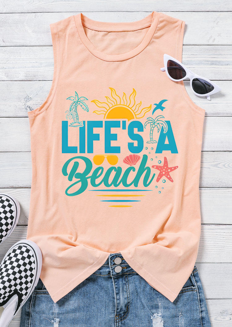 

Life' A Beach Sun Coconut Tree Tank - Pink, 530727