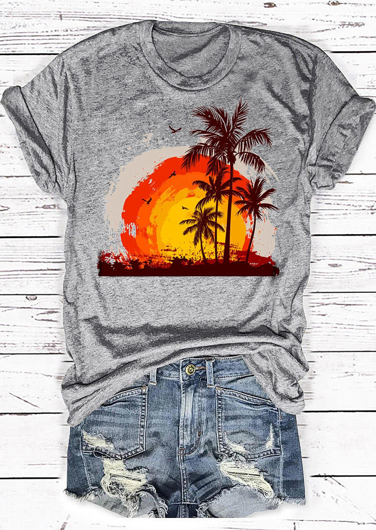 

Sunset Coconut Tree T-Shirt Tee - Gray, 530730