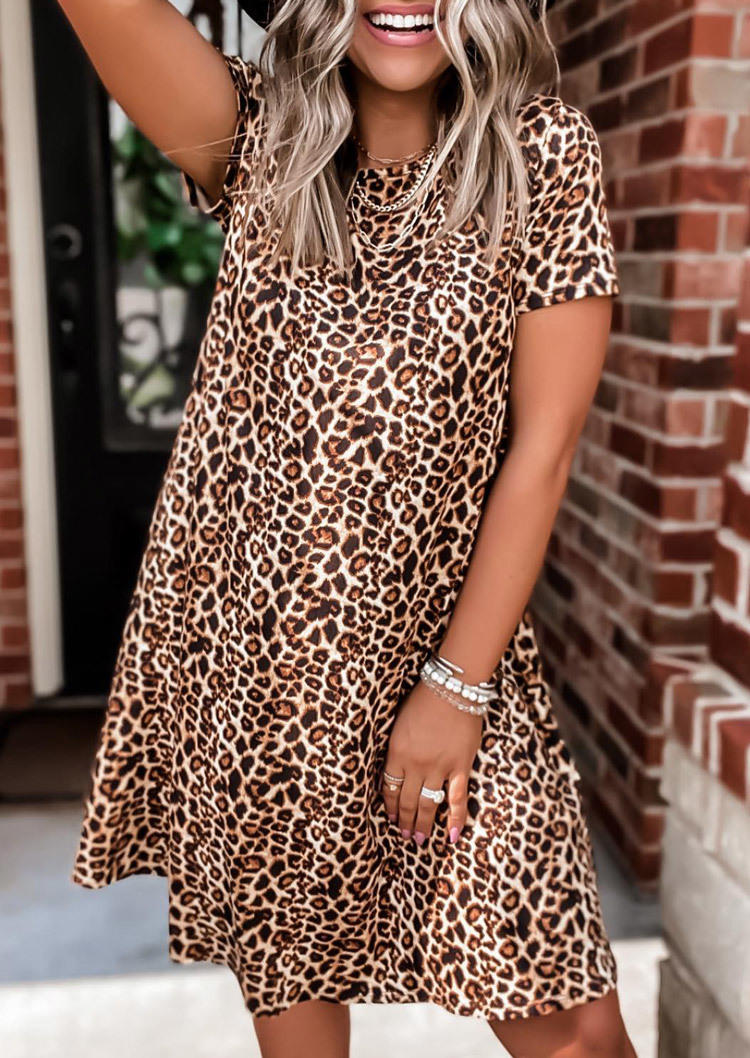 

Leopard Short Sleeve A-Line Mini Dress, SCM000356