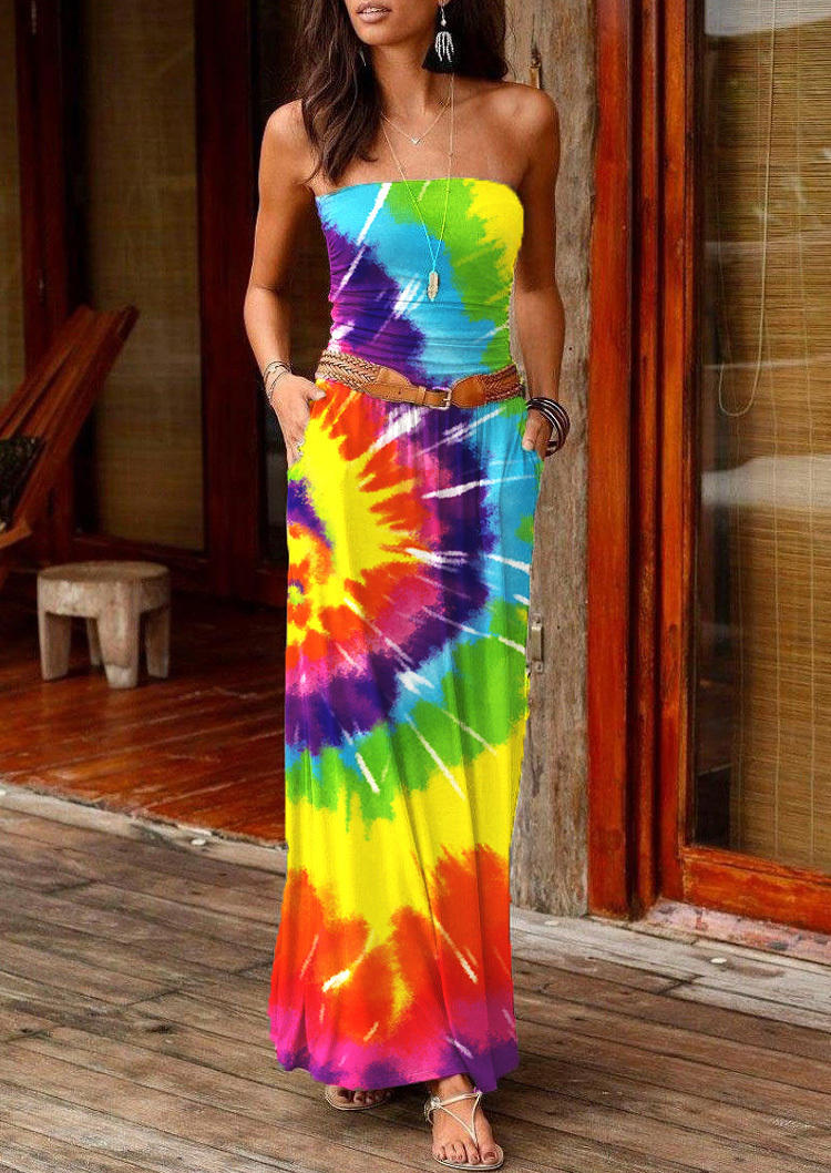 

Swirl Tie Dye Pocket Strapless Maxi Dress, Multicolor, SCM000389